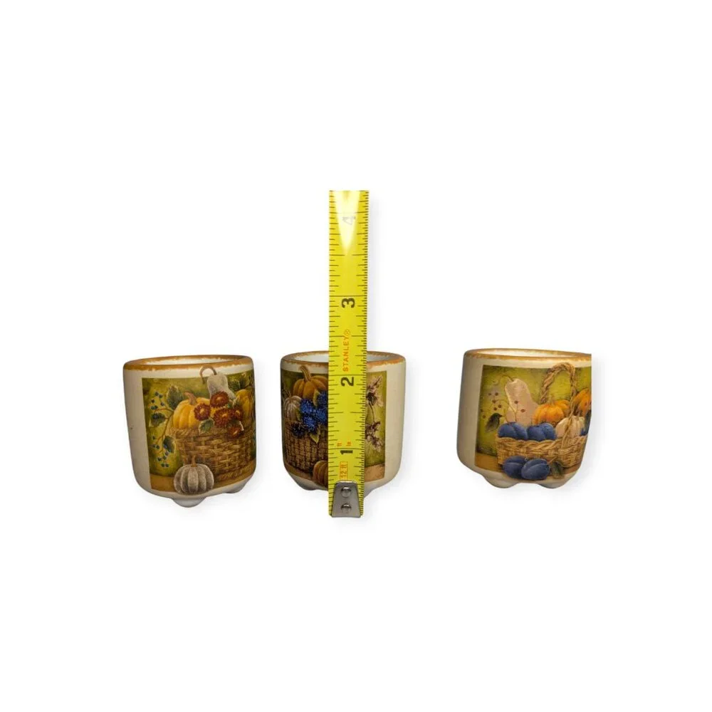 Set of 3 Ceramic Fall/Autumn Votive Sized Candle Holders with Candles Unused